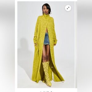 AKIRA Chartreuse Long Knit Cape Coat